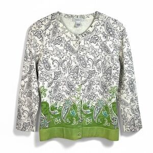 4/$20 Vintage Harold’s Paisley Floral Cardigan Embellished Sequin Green White S